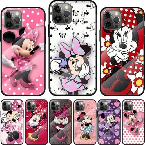 Disney Minnie Mouse Tempered Glass Cover For Apple IPhone 12 Mini 11 Pro XS MAX XR X 8 7 6S 6 Plus Phone Case Coque