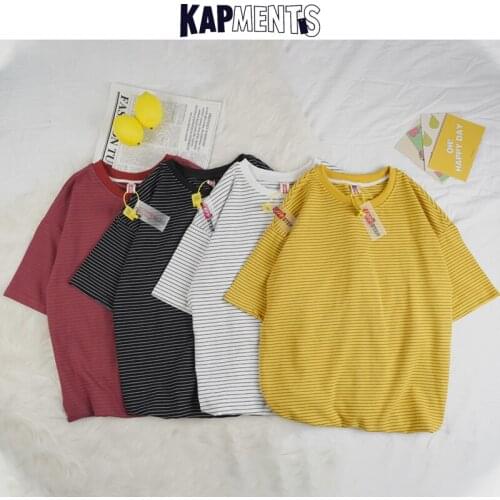 KAPMENTS Men Harajuku Striped Causal Tshirts 2021 Mens Japanese Streetwear Vintage Graphic T Shirt Male Kpop Y2k Fashion Tshirts