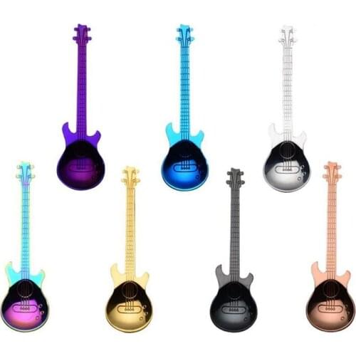 Guitar Coffee Teaspoons, 7pcs Colorful Stainless Steel Musical Coffee Spoons Teaspoons Mixing Spoons Sugar Spoon