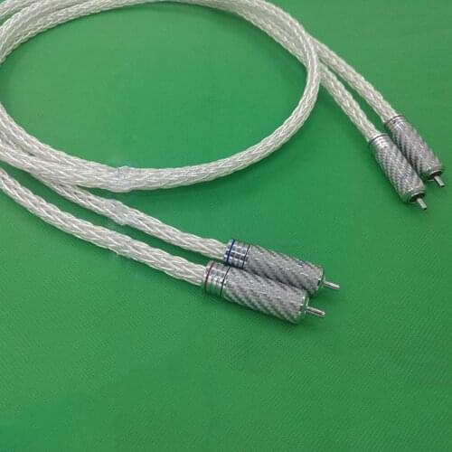 Hi-End 8AG Silver Plated OCC 16 Strands Audio Cable WithCarbon fiber rhodium-plated RCA Plug Cable HIFI 2RCA TO 2RCA Cable