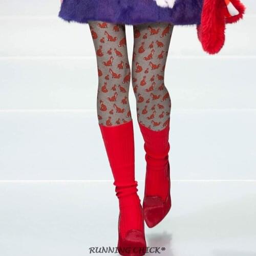 Playful Cute Little Red Fox Pantyhose Printing Socks