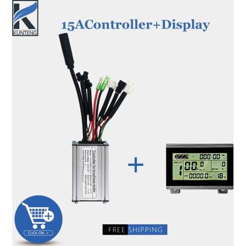 Electric Bicycle Controller 15A 6 Mosfets With Lamp Wire KT LCD LED Display Combination For Ebike Brushless Motor Conversion Kit