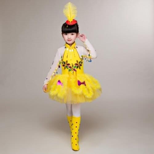 Yellow bird costumes for girls kindergarten performance clothes cute school stage dance clothes festival childrens day