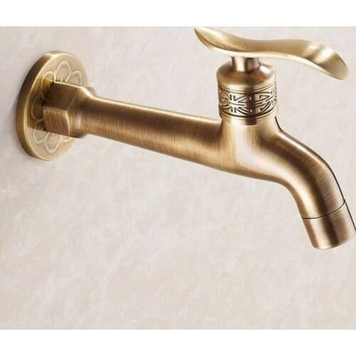 Bibcock Faucet Long Garden Crane Antique Brass Bathroom Mop Sink Faucets Wall Mount Washing Machine Water Taps Garden THJ-8661F