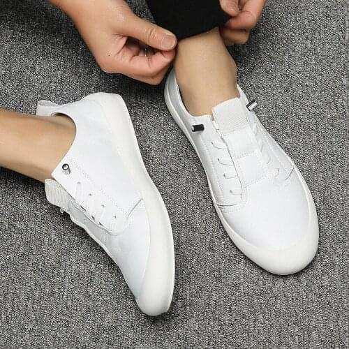 Shopping Men Sneakers Tide Soft Leather Shoes Flat Fashion Simple Students Casual Shoes Mens White Shoes Men Loafers Men Shoes
