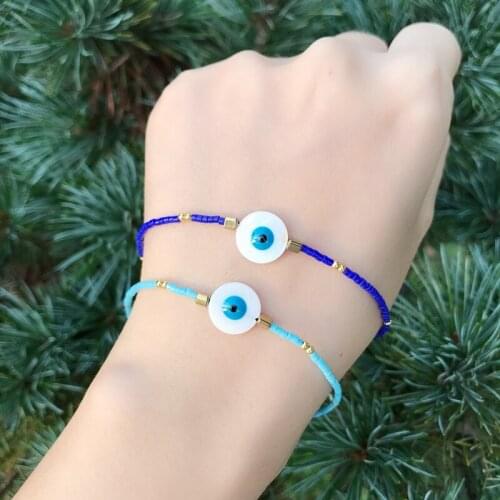 Fashion Turkey Evil Eye Shell Bracelet Women Boho Blue Beads Crystal Stone Jewelry Romantic Stone Beads Charm Bracelet Pursera