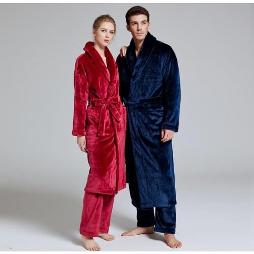 Men and Women Winter Pajama Suit Sets Nightgown Bathrobe with Long Pant Loungewear Set