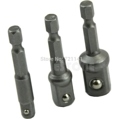 3 Sizes Socket Adapter Set Hex Shank to 1/4",3/8",1/2" Impact Driver Drill BIts