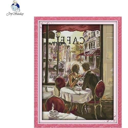 Coffee house couple pattern cross stitch 14ct 11ct count canvas printing embroidery kit DIY sewing kit home decoration painting