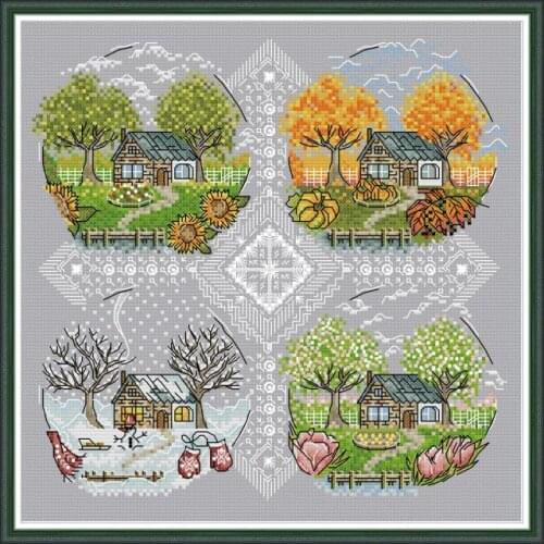 FA115 Four seasons cross stitch kit aida 14ct 11ct count print canvas cross stitches needlework embroidery DIY handmade
