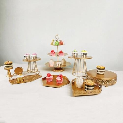 1-10 Piece Cake Stand Set Round Metal Cake Stands Dessert Display Cupcake Stands, Gold