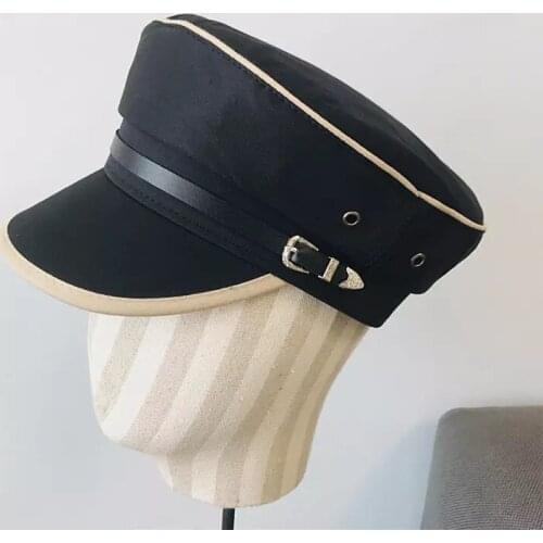 New Military Hats Women Sailor Cap Autumn Korean Painter Hat Beret Female Casual Octagonal Hat Newsboy Cap Black Cotton Hat