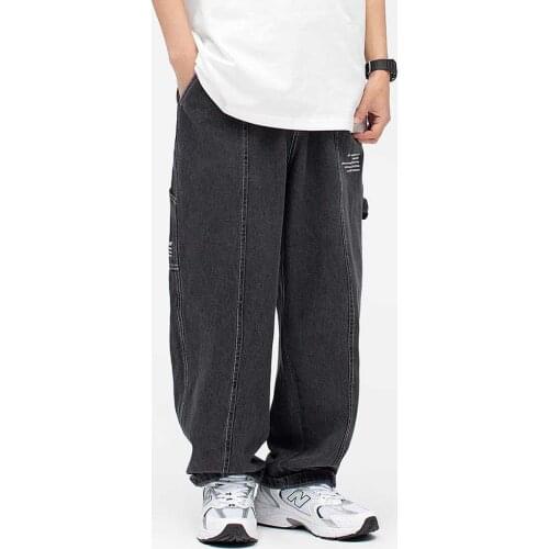 New Japanese Retro Washed Black Denim Jeans Mens Youth Casual Trend Loose Baggy Straight Pants Hiphop Harem Trousers Streetwear