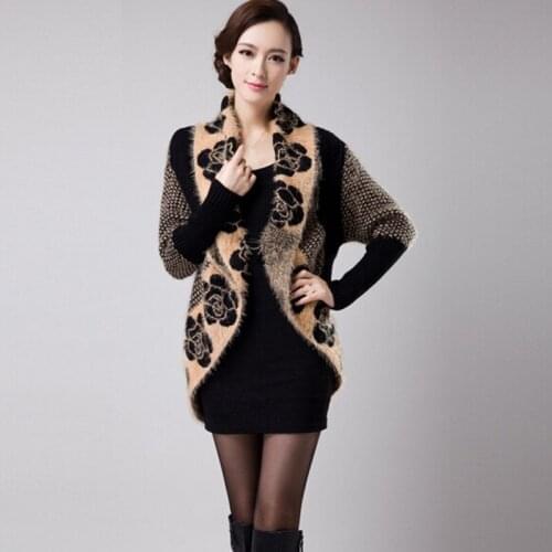 Autumn Women Fashion Flower Mohair Knit Shawl Cardigan Sweater Cardigans Korean Style Long Sleeve Medium Long Sweaters