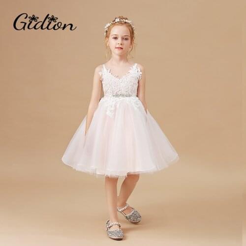 2-14Y New Girls Dress Flowers Lace Dress Fashion Girls Round Neck Sleeveless Dress Baby Kids Clothing Birthday Party Dress