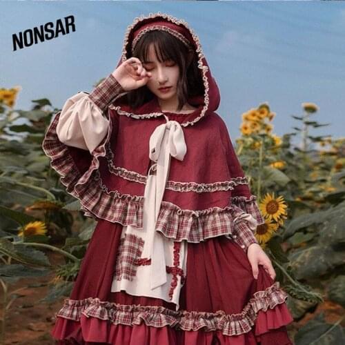 NONSAR Little Red Riding Hood Full Set Of Lolita Autumn And Winter Models Lolita Cloak Lolita Dress Suit Op Dress