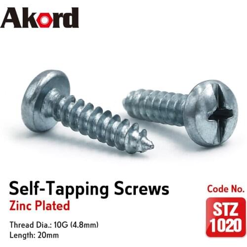 ACCORD 100 50 PCS Self-tapping Screws 10Gx20/25/30/40/50mm Zinc Plated with storage Box Galvanized Steel Fasteners