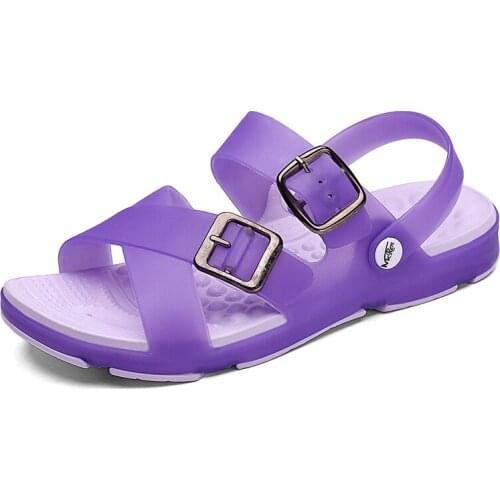 Women Clogs Jelly Sandals Non-slip 2021 Summer Female Flat Slippers Lady Girls Cool Hollow EVA Garden Sandals Cute Mules Cheap