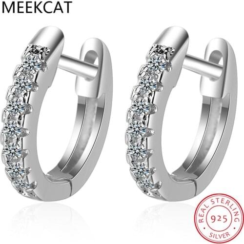 MEEKCAT 2 Colours Trendy 925 Sterling Silver Hoop Earrings for Women Sparkling Cubic Zirconia Wedding Jewelry Gift for Girls