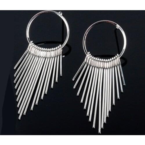 Stylish Vintage Stainless Steel geometric Earrings for Women Jewelry Bright Tassel Earrings Ancient Flower Earrings Hanging