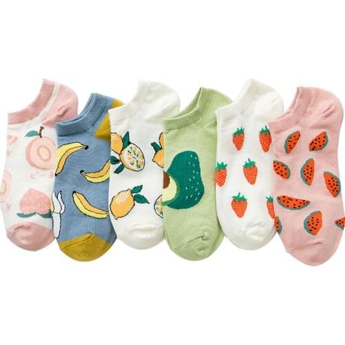 Cute Fruit Cotton Socks Women Summer Short Ankle Socks Happy Avocado Banana Lemon Peach Print Invisible Boat Socks Harajuku Soxs
