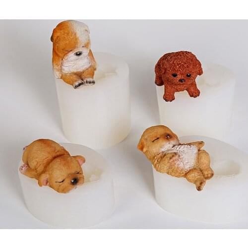 Cute Teddy Silicone Aromatherapy Candle Mold Sleeping Dog Resin Mould Puppy Chocolate Decorating Handmade Soap Fondant Making