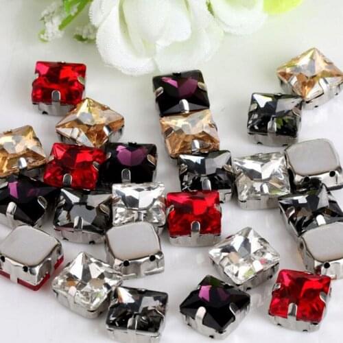 100Pc 8mm Square Loose Rhinestone For Nails Art Crafts Sew Strass Stones Crystals Glass Rhinestones Red Black Champagne AB Color