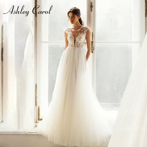 Ashley Carol A-Line Wedding Dress 2021 Delicate Beaded Appliques Scoop Bride Sleeveless Backless Shiny Beach Bridal Gown