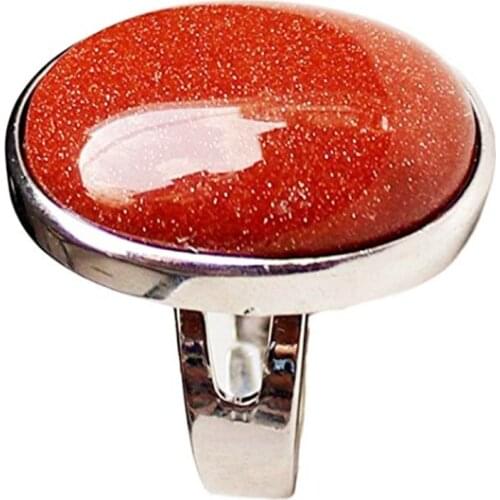 FYJS Unique Silver Plated Oval Shape Golden Sand Stone Resizable Finger Ring Engagement Jewelry