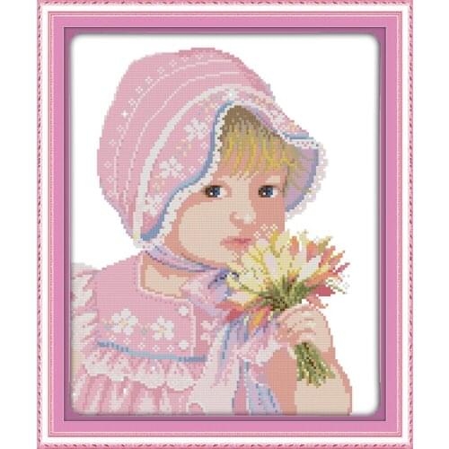 Joy Sunday Needlework Embroidery DIY Landscape Painting Cross stitch kits 14ct 11ct The girl and flowers Cross-stitch Sets