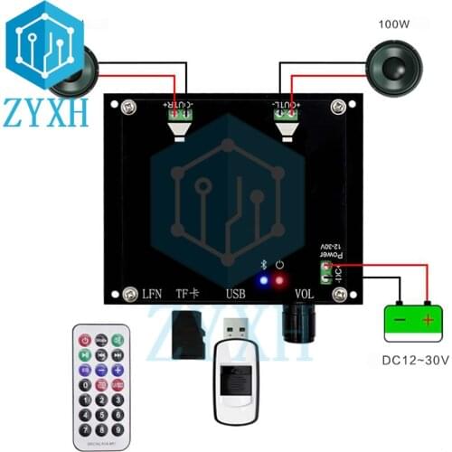XH-A106 TDA7498 HIFI Bluetooth 5.0 Amplifier Board 100W*2 Power Stereo Audio AMP TF Card USB Disk Volume Control For Speaker