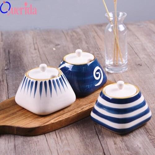 Japanese Fashion Ceramics Spice Jar Seasoning Can Sugar Bowl Salt Condiment Herb Spice Lid Seasoning Box