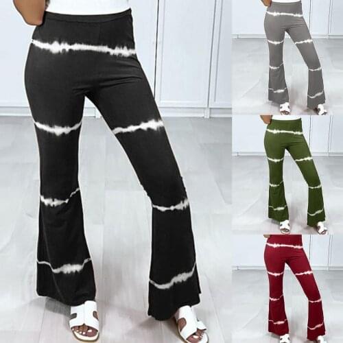 Womens Wide-Leg Jeans Spring And Autumn Trousers Striped Print Polyester Female High Waist Long Pants for Daily Life Plus Size