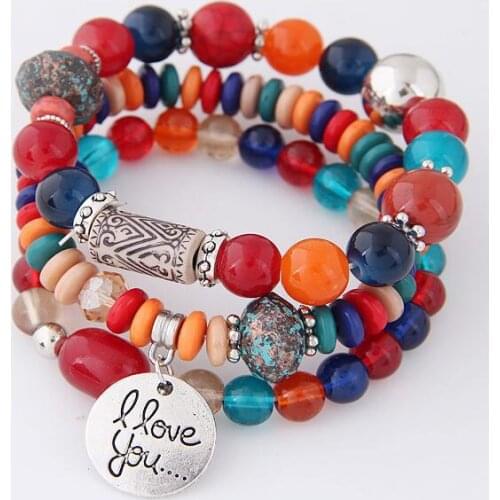 Retro Exaggeration Round Alloy LOVE Multi-layer Beads Temperament Bracelet For Women Fashion Vintage Jewelry Wholesale