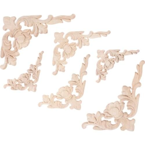 1pc Woodcarving Corner Vintage Unpainted Decal Onlay Applique Frame Home Furniture Wall Door Decor Home 3D Flower 8cm-28cm Craft