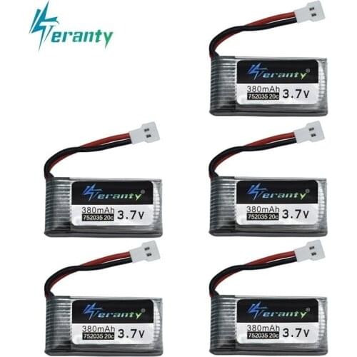 3.7V 380mAh 752035 Lipo Battery Spare Replacement For Hubsan X4 H107 H107L H107D JD385 JD388 RC Aircraft Multi-Rotors 5pcs