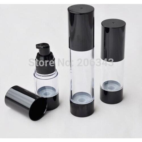 30ml airless pump bottle or lotion bottle or essence bottle with black lid/pump/bottom and transparent body