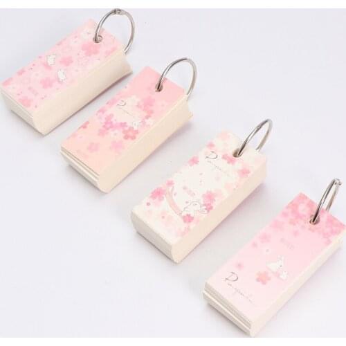 4pcs Sakura Binder Note Pads Portable Loose-Leaf Notepad Flip Flash Cards Memo Scratch Notes Pads for School Office (Mixed