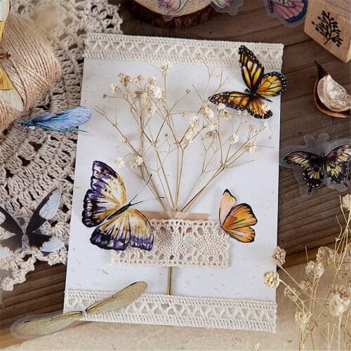 40pcs Vintage Dream Butterfly Stickers DIY Scrapbooking Decorations Sealing Label Flakes Planner Stickers Cute School Stationery
