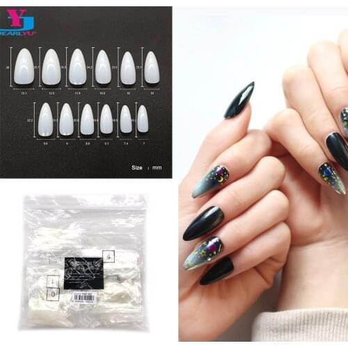 500Pcs Almond False Nail Art Tips Natural/Clear Acrylic Fake Nail Full Cover Nail Extensions 12 Sizes Manicure Women DIY Salon