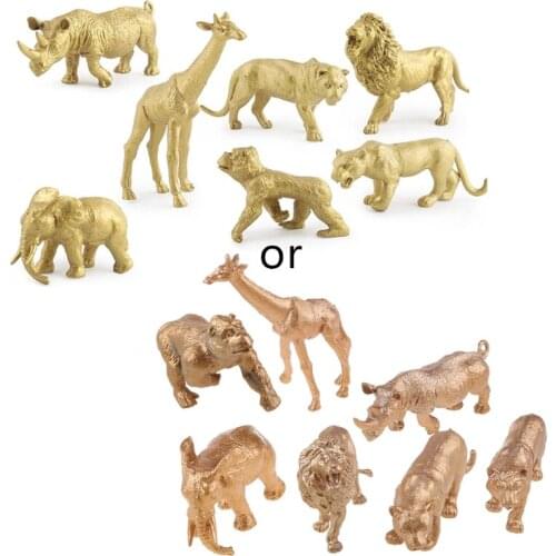 7Pcs/Set Simulation Mini Wild Zoo Animal Figure Model PVC Plastic Lion Tiger Orangutan Rhino Leopard Elephant Giraffe Kids Toys