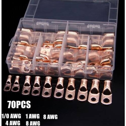 70PCS 3/8" 5/16" Wire Ring Terminal 8&4 AWG Gauge Copper Cable Crimp Connectors Soldered Terminals for Car Audio Power