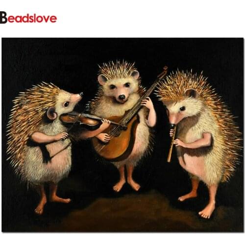 Violin Hedgehog diamond painting full square diamond embroidery round drill cartoon diamond mosaic animals for wall decor