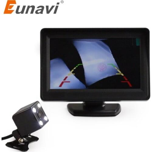 Eunavi TFT 4.3'' Auto Achteruitkijkspiegel Parking Monitor 4 LED Night Vision CCD Auto Parking Camera car monitor