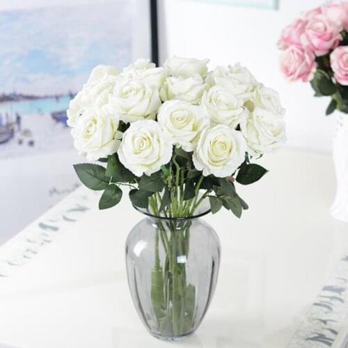 5Pcs 51cm Long Branch Flowers Bouquet Beautiful White Silk Roses Artificial Flowers Wedding Home Table Decor Arrange Fake Flower