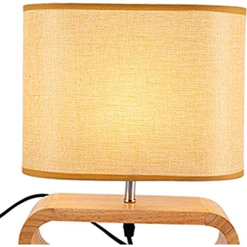Wooden Table Desk Lamp Linen Lampshade for Bedroom Bedside Light US Plug
