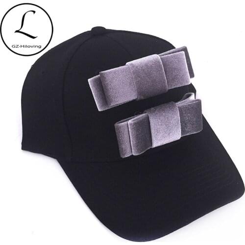 GZhilovingL 2019 Casual Women Velvet Bow Baseball Caps Hats Summer Sport Cotton Adjustable Hats Snapback Hip Hop Gorras Gift