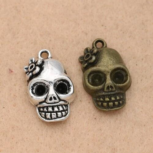 KJjewel Antique Bronze Plated Skull Charms Pendants for Jewelry Making Findings Bracelet Diy Craft Handmade 22x13mm 10pcs/lot