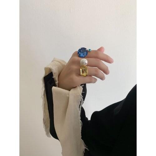 Brass With 18 K Gold Faux Pearl AAA Crystal Big Rings Women Jewelry Punk Designer Club Cocktail Party Japan Korea Fashion