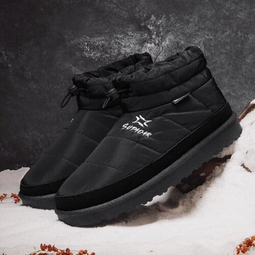 Mens Winter Shoes Fashion Keep-warm Fur Boots Non-slippery Snow Boots Camping Hiking Casual Shoes for Men Outdoor Warm Shoes